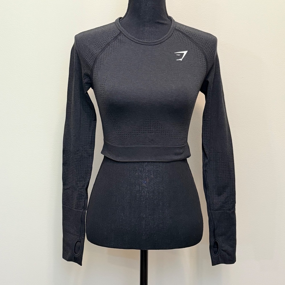 Gymshark Vital Seamless 2.0 Long Sleeve Crop Top Charcoal Grey Marl Womens S Gym